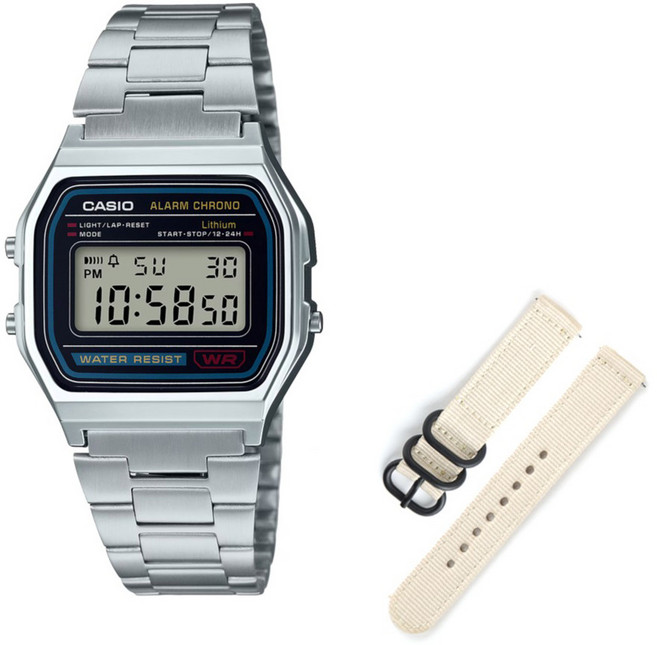 CASIO 卡西歐 數位電子錶 A158WA-1D + NATO錶帶 + 工具組