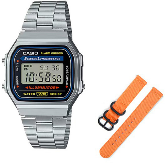 CASIO 卡西歐 男女通用數位電子錶 A168WA-1U + NATO錶帶 + 工具組