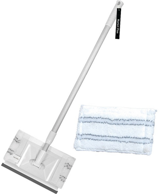 마켓플랜 2in1 접이식 길이조절 유리닦이 물걸레패드 세트, 그레이(유리닦이), 1세트