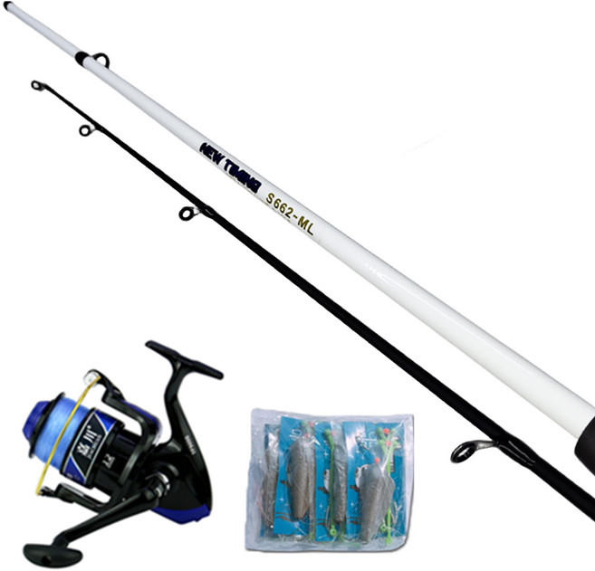 엘마운틴 입문자용 보급형 타이밍 루어 낚시대 + 3000번 스피닝릴 + 묶음추 세트 S662-ML, 화이트 + 블랙
