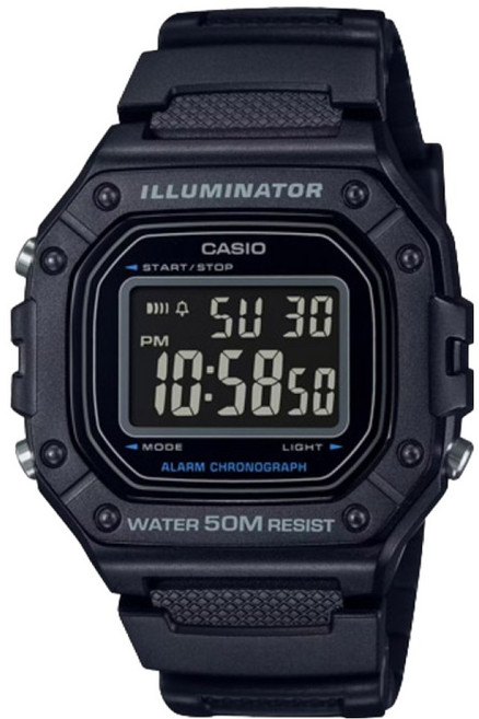 카시오 남성용 입대선물 군인 응원메세지 각인문구 전자 손목시계 44.4 x 43.2 x 10.8 mm W-218H-1B