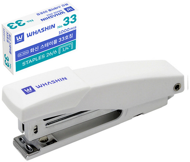 화신 핸디형 스테이플러 135K + 33호침 1000p 세트, 화이트, 1세트