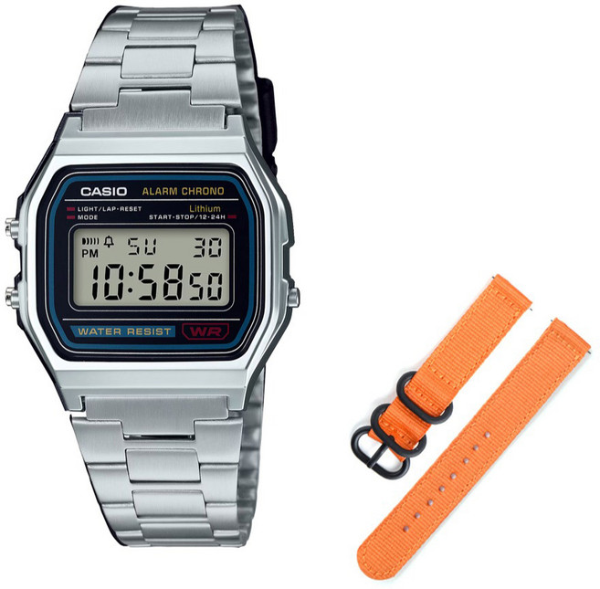 CASIO 卡西歐 數位電子錶 A158WA-1D + NATO錶帶 + 工具組