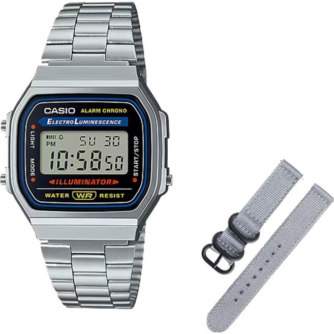 CASIO 卡西歐 男女通用數位電子錶 A168WA-1U + NATO錶帶 + 工具組