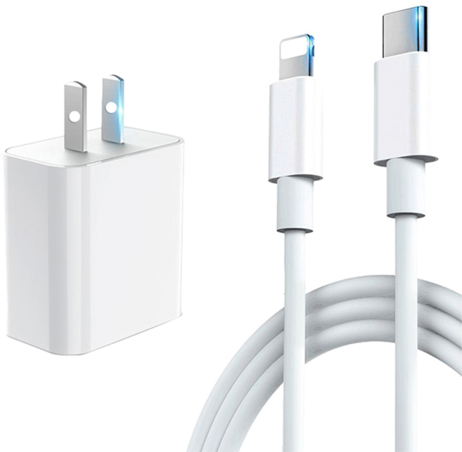 COTEetCI 哥特斯 20W PD快充充電器套組 iphone充電頭/豆腐頭 + Type-C to lighting 充電線, 白色, 1套
