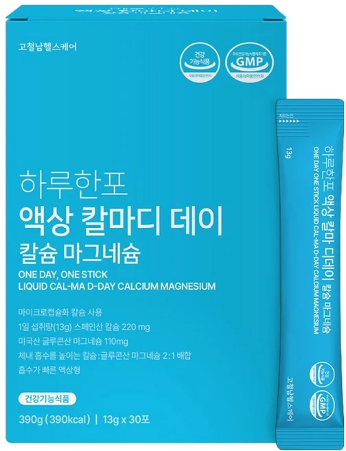고철남헬스케어 하루한포 액상 칼마디 데이 칼슘 마그네슘 영양제 30p, 390g, 1개 - 쿠팡