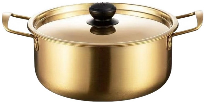 韓式不鏽鋼泡麵鍋 加厚雙耳料理鍋 附蓋子, 1個, 18cm, 金色