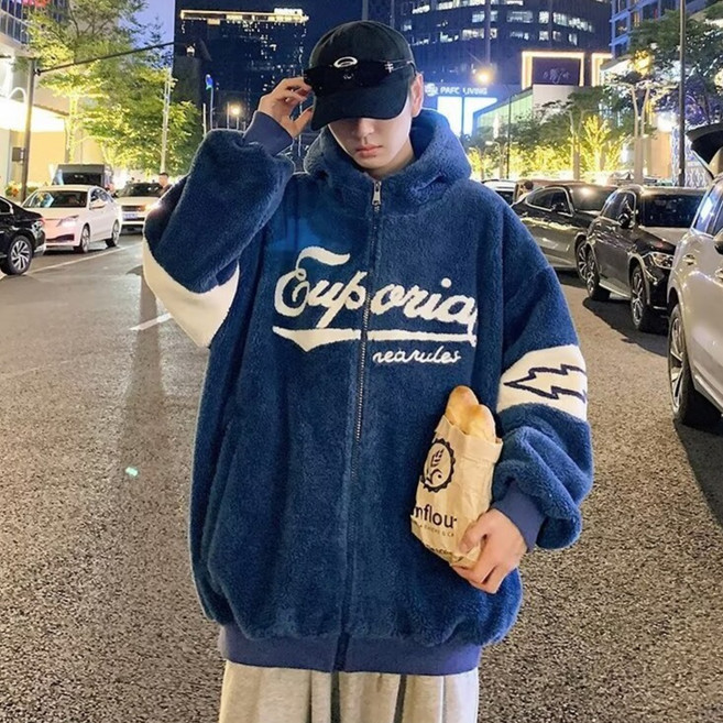 Elsso 男士冬季大尺碼寬鬆刷毛羊羔毛外套