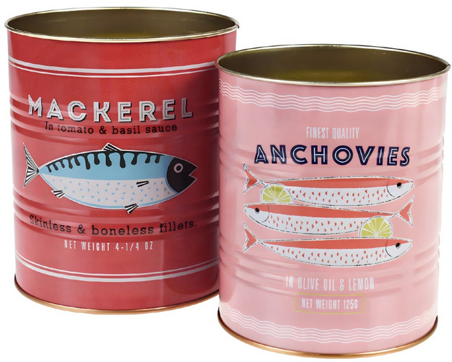 Rex LONDON 罐頭造型筆筒2件組 13cm, 鯖魚 + 鯷魚, 1組