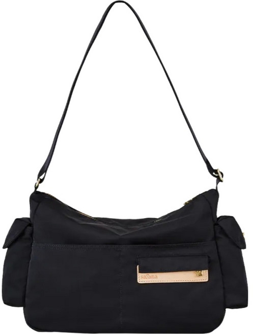 satana Soldier 輕盈通勤斜背包, 亮黑色