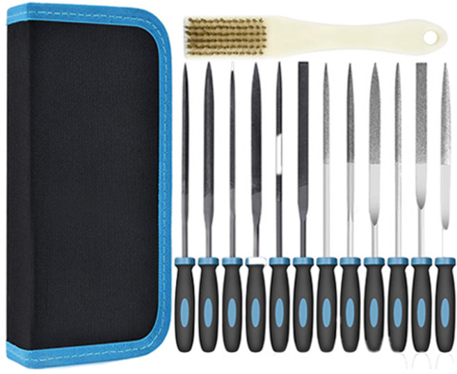 OON 연마 공구 쇠줄 소형 파일 13종 세트, 1세트, 스틸 파일 5종 + 다이아몬드 파일 6종 + 스틸 브러시 + 보관 가방