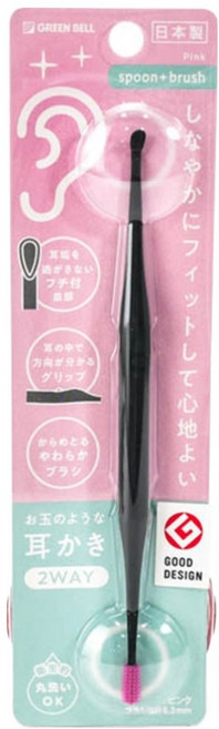 GREEN BELL 綠鐘 2用式粉紅色耳挖勺 G‑2172, 1個, 1個裝