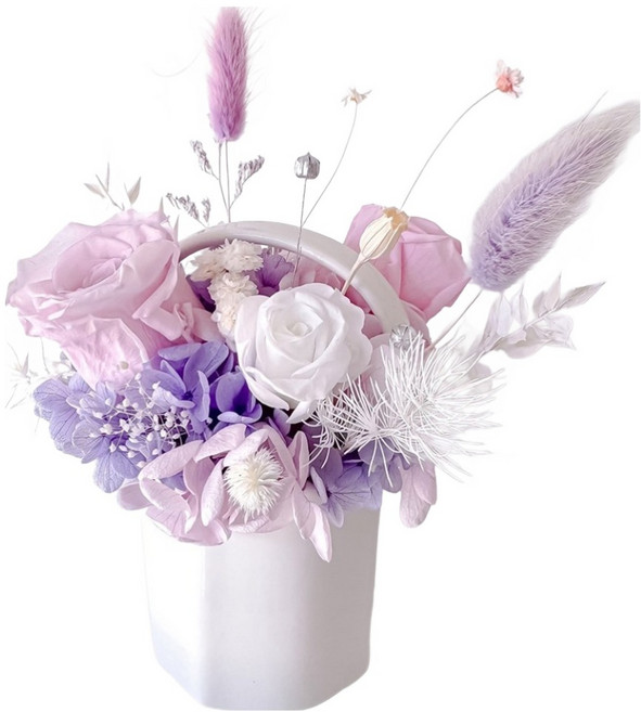 Floral M 花藝 法式莫內小花園提籃永生花禮, 1個, 紫色