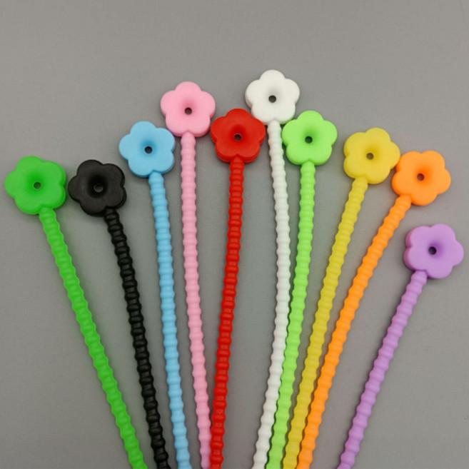 앞날창창 말랑 실리콘 키링고리 스트랩 케이블타이 플라워, 랜덤발송, 10개