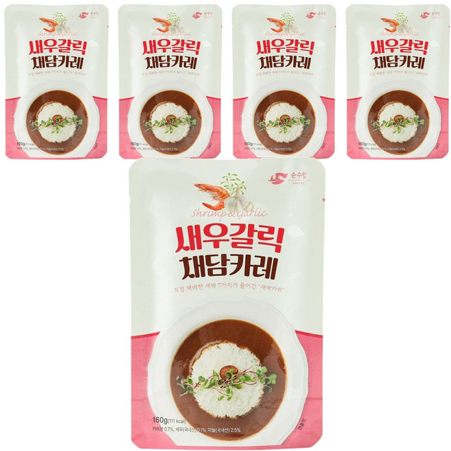 순수람 새우갈릭 채담 카레, 160g, 5개