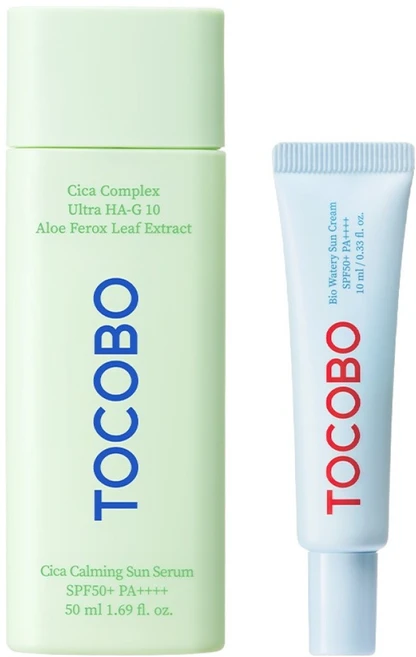 토코보 시카 카밍 선세럼 50ml + 바이오 워터리 선크림 10ml SPF50+ PA++++ 세트, 1세트 - 쿠팡