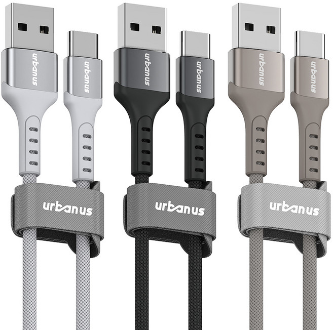 어반어스 A타입-C타입 18W 고속 충전 케이블, 혼합색상, 3개, 1.5m