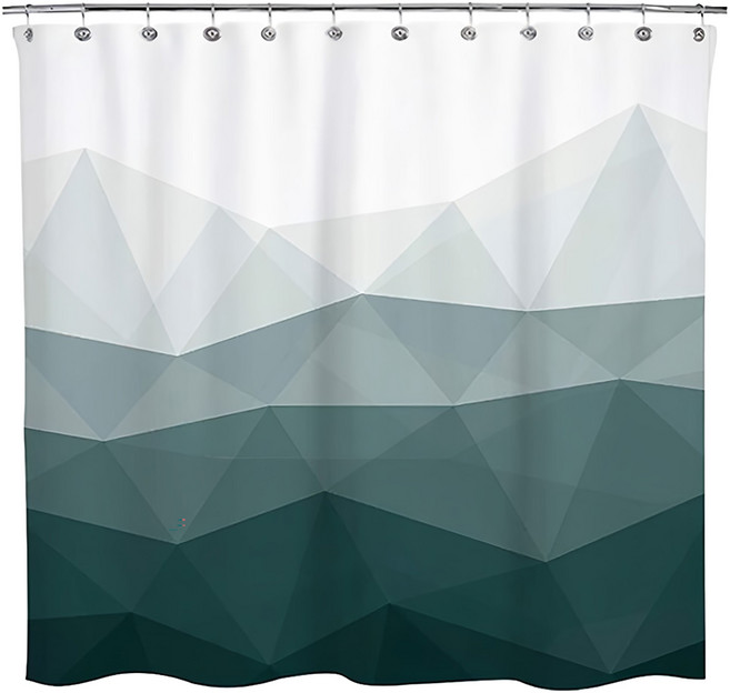 上手家居 幾何漸層防水浴簾 乾濕分離/浴室防水簾/浴室隔間/浴室簾, 1個, 漸層綠