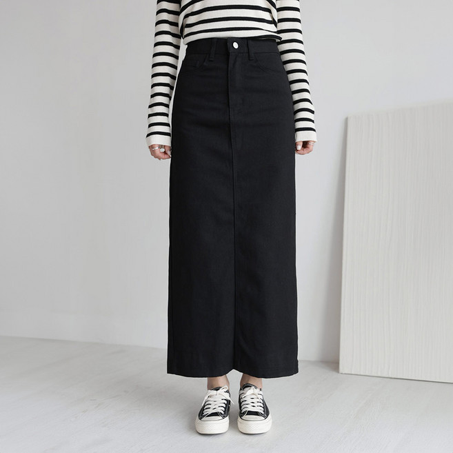 앤드스타일 여성용 2단기장 세미 H라인 뒷트임 코튼 스커트 264398