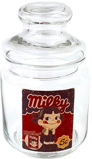 sun art PEKO 不二家 復古玻璃收納罐 牛奶妹, 1個, 500ml