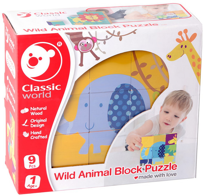 Classic WORLD 客來喜 經典木玩 野生動物立體拼圖 3545, 1個, 9片, 多色