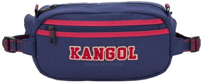 KANGOL 袋鼠 撞色織帶胸肩包 6355178080, 深藍色