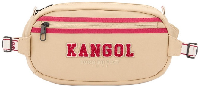 KANGOL 袋鼠 撞色織帶胸肩包 6355178001, 米白色