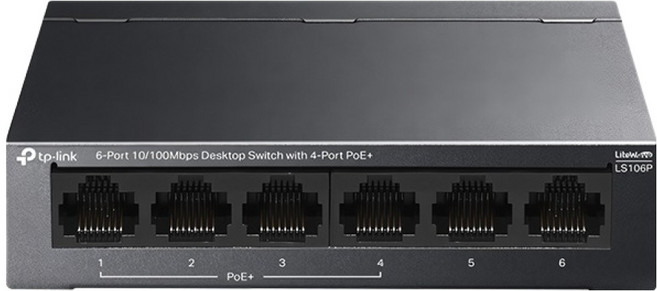 티피링크 2포트 10/100 Mbps + 4포트 PoE+ 데스크톱 스위칭허브, LS106P, 1개
