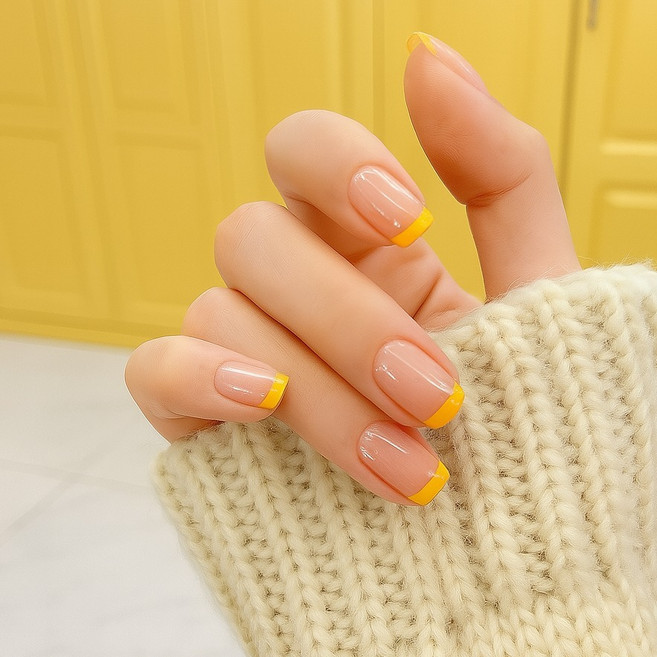 잇템샵 프렌치 컬렉션 롱 숏 디자인 네일팁, 프렌치옐로우, 1개