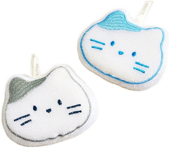 버터 밀크캣 페이스 아크릴 수세미, 2개, 1개입