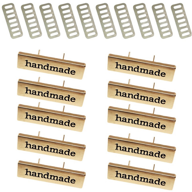 코히모 핸드메이드 금속 라벨 + 고정판 세트 5W0601, 골드, 10세트