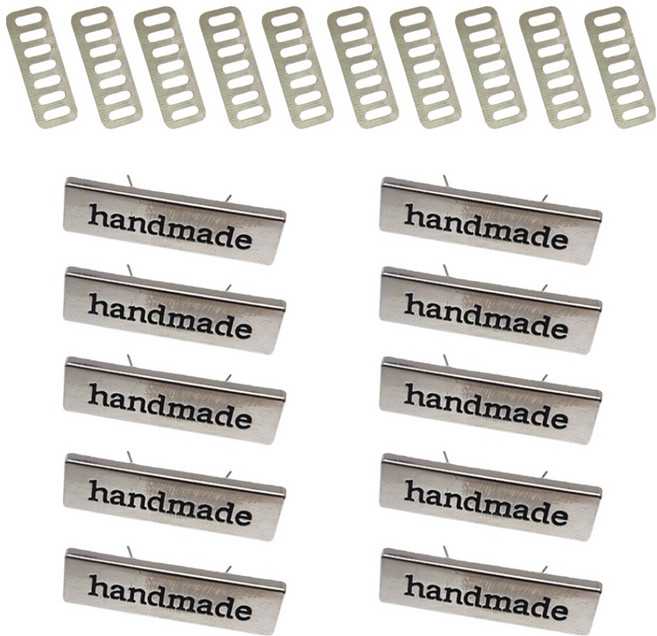코히모 핸드메이드 금속 라벨 + 고정판 세트 5W0601, 실버, 10세트