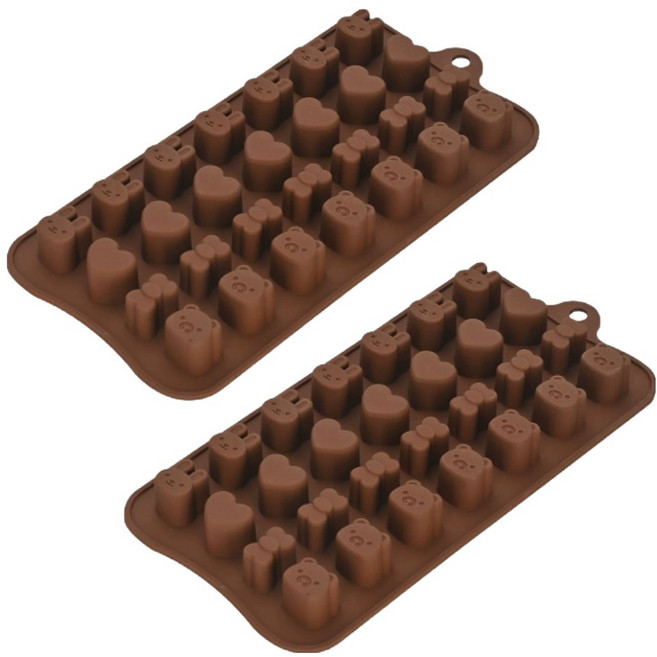 벤듀라 토끼 곰돌이 초콜릿 몰드 28구, 브라운, 2개