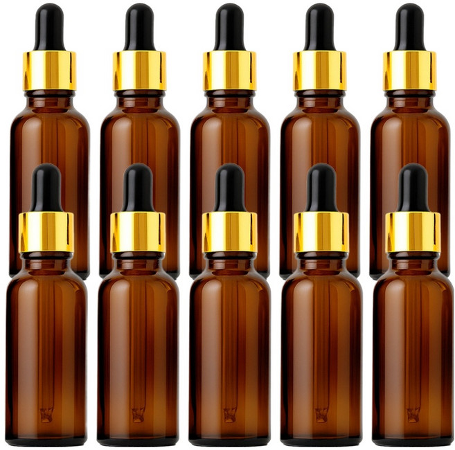 리빙메이커 화장품 아로마 오일 스포이드 에센스 에센셜 용기 50ml, 10개, 갈색 + 골드 + 검정