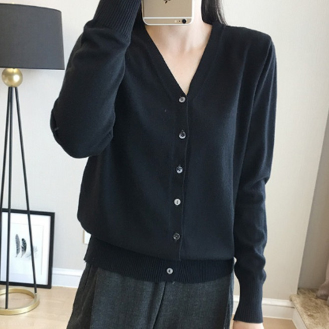 더시럽 여성용 단색 데일리 간절기 기본 니트 가디건 B