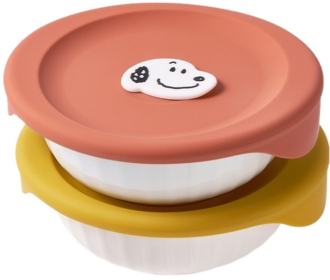 락앤락 스누피 도자기 밥용기 355ml x 2종 세트 SLB302S2, 옐로우, 오렌지, 1세트