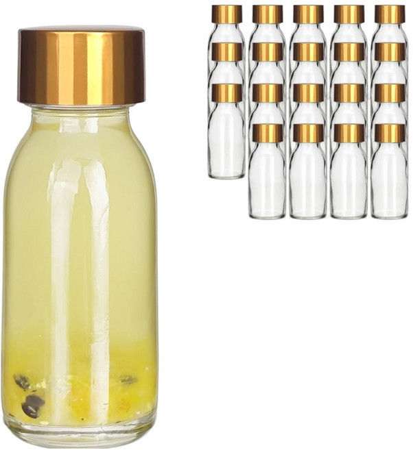 미르코리아 입구넓은 바이알 D형 미니 투명 유리병 골드캡, 20개, 60ml