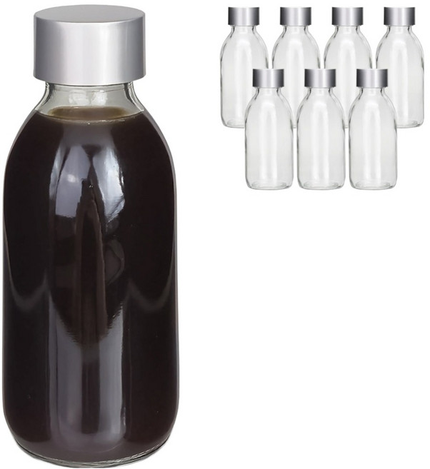 미르코리아 입구넓은 바이알 D형 미니 투명 유리병 실버캡, 8개, 125ml