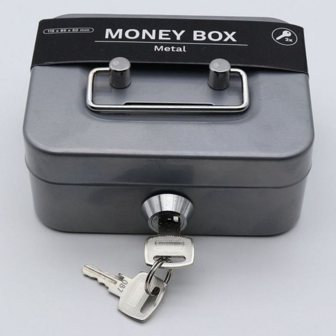 쿠쏘 미니 자물쇠 박스 금고 수납함 휴대용, 그레이