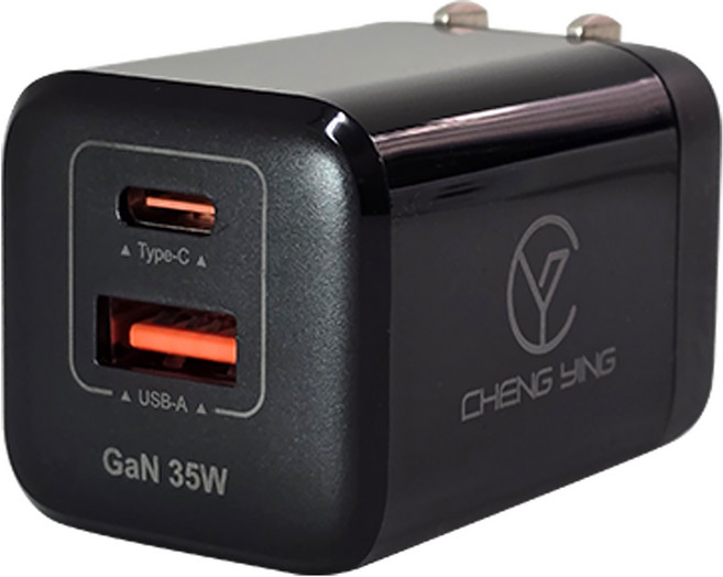 CHENG YING GaN 35W雙孔充電頭 CG35W-AG, 黑色, 1個