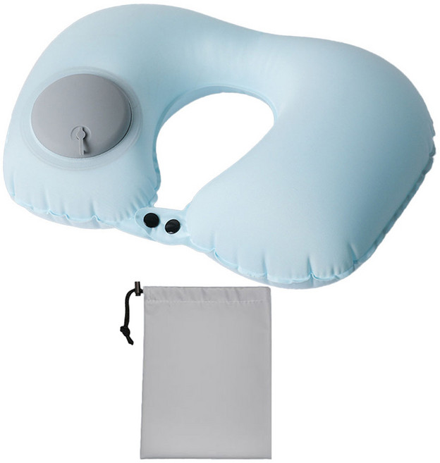 出國必備冰絲涼感按壓頸枕 附收納袋, 淺藍色