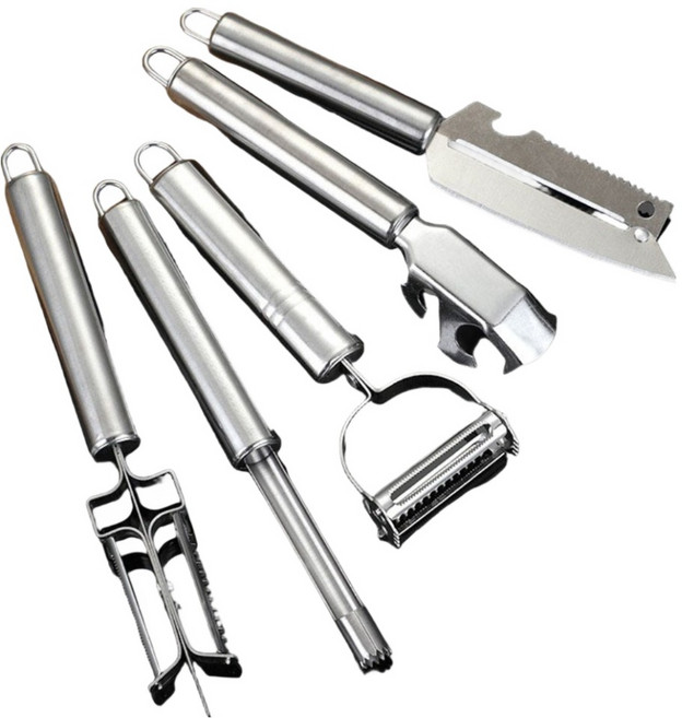 아워웍스 만능 스테인리스 감자칼 과도 채칼 5종 필러 세트, 실버, 1세트