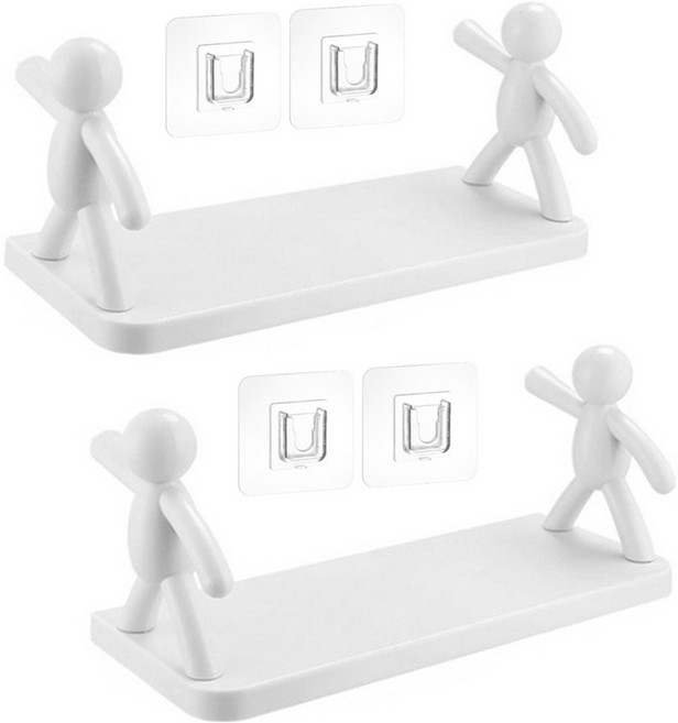 스프렉스 무타공 일자형 욕실 선반, 화이트, 2개