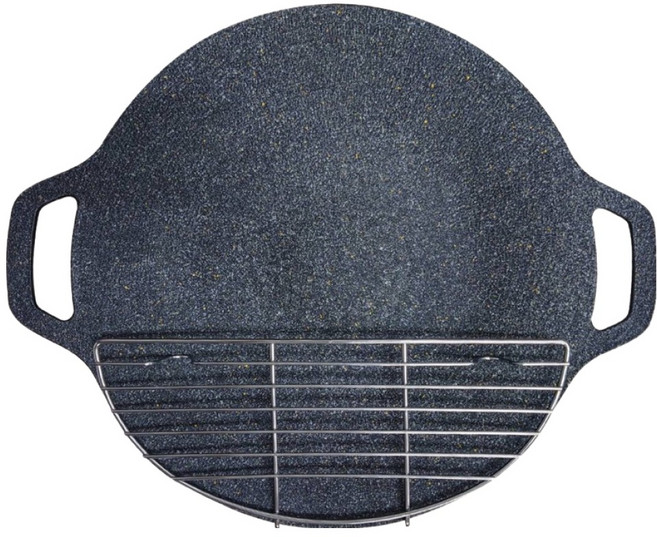 鼎匠 韓式重力鑄造 雙耳烤盤 黑曜石款 附不鏽鋼瀝油架, 1套, 30cm
