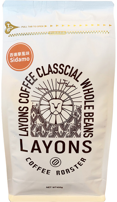 LAYONS COFFEE 雷恩獅咖啡 經典系列 咖啡豆 西達摩風味, 1個, 450g, 全豆咖啡（未研磨）