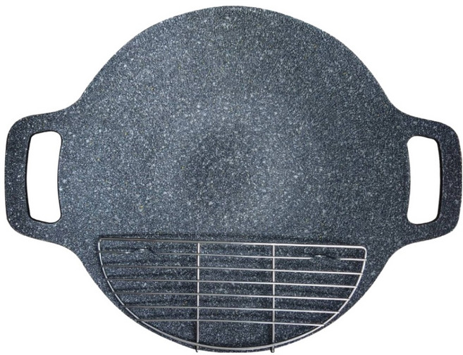 鼎匠 韓式重力鑄造 雙耳烤盤 黑曜石款 附不鏽鋼瀝油架, 1套, 34cm