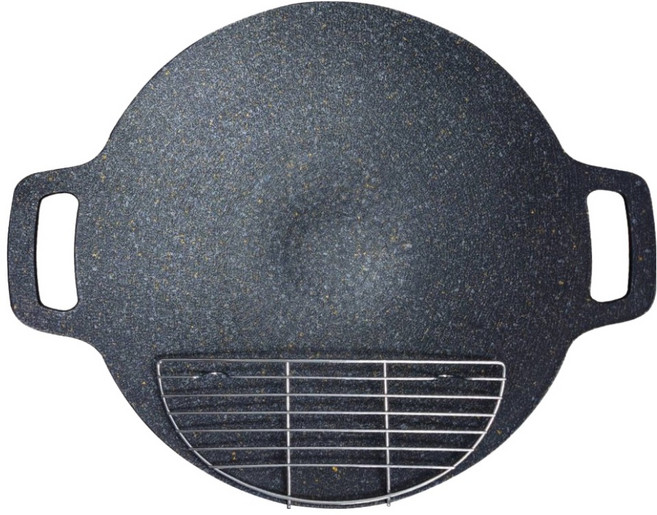 鼎匠 韓式重力鑄造 雙耳烤盤 黑曜石款 附不鏽鋼瀝油架, 1套, 38cm