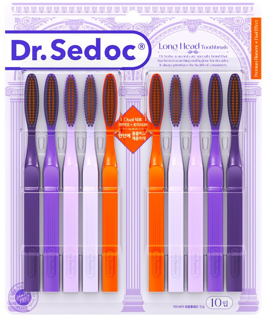 닥터세닥 퍼플 롱헤드 칫솔, 1개, 10개입