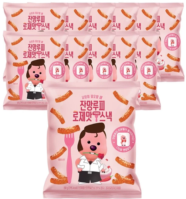 어니스트에프엔비 잔망루피 로제맛 떡볶이 스낵, 12개, 80g - 쿠팡