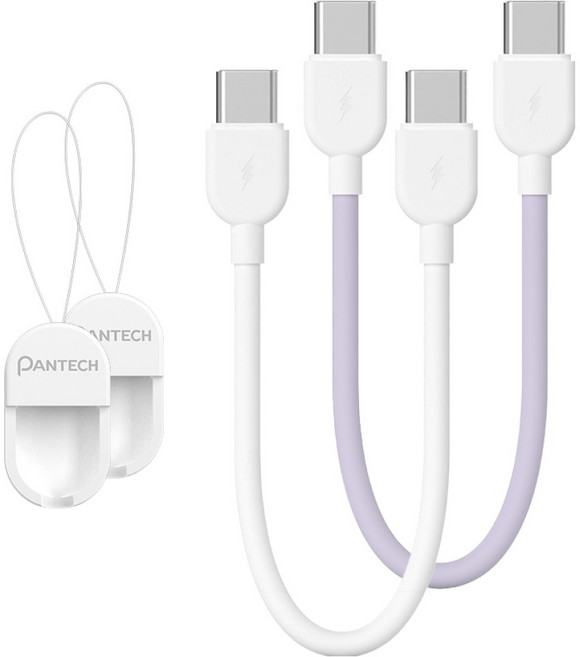 팬택 C타입-C타입 60W 휴대용 고리형 초고속충전 숏 케이블 2종 세트, 1개, 화이트, 퍼플, 16.5cm